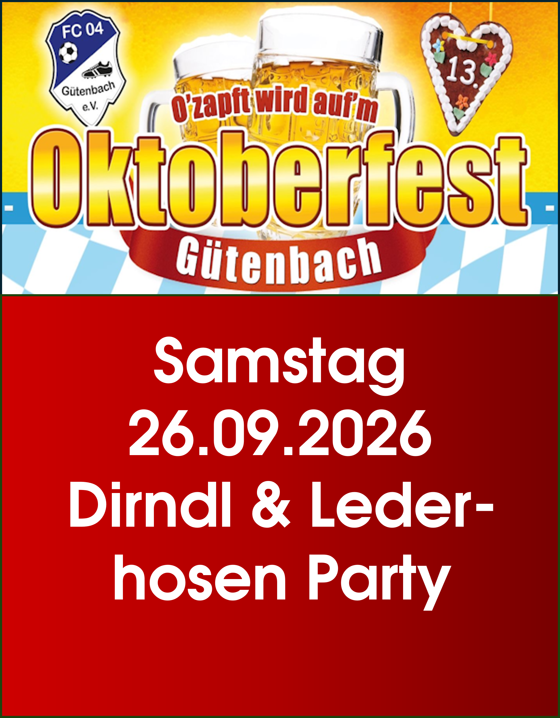 Tischreservierung Oktoberfest Samstag - Dirndl- und Lederhosen Party